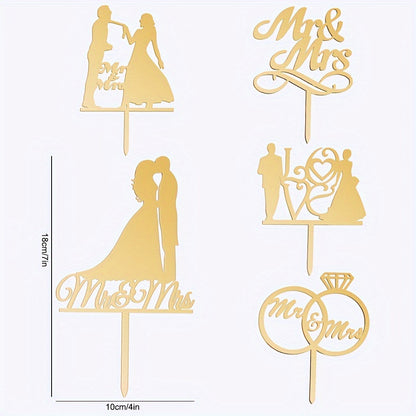 Elegant Acrylic Mr & Mrs Wedding Cake Toppers, 1 Piece, Bride and Groom Silhouette, Heart Design, Anniversary Celebration Decoration, No Feathers, For Ages 14+