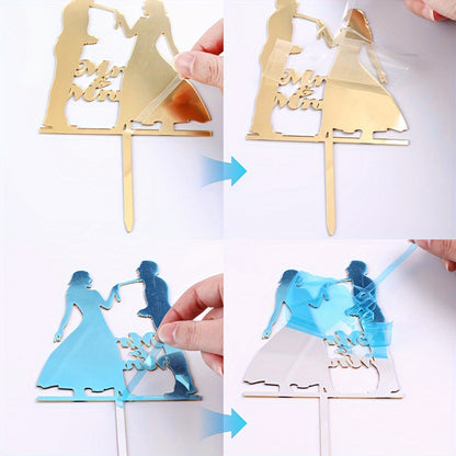 Elegant Acrylic Mr & Mrs Wedding Cake Toppers, 1 Piece, Bride and Groom Silhouette, Heart Design, Anniversary Celebration Decoration, No Feathers, For Ages 14+