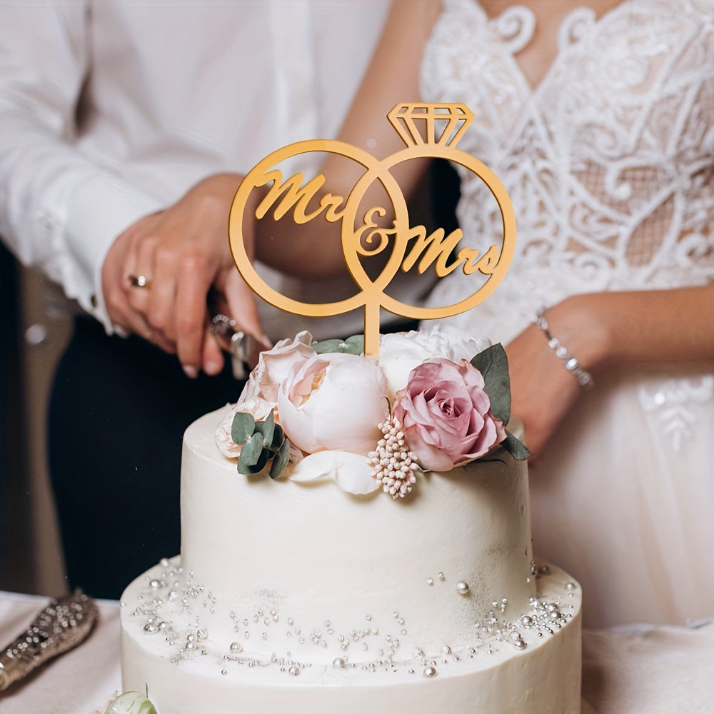 Elegant Acrylic Mr & Mrs Wedding Cake Toppers, 1 Piece, Bride and Groom Silhouette, Heart Design, Anniversary Celebration Decoration, No Feathers, For Ages 14+