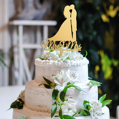 Elegant Acrylic Mr & Mrs Wedding Cake Toppers, 1 Piece, Bride and Groom Silhouette, Heart Design, Anniversary Celebration Decoration, No Feathers, For Ages 14+