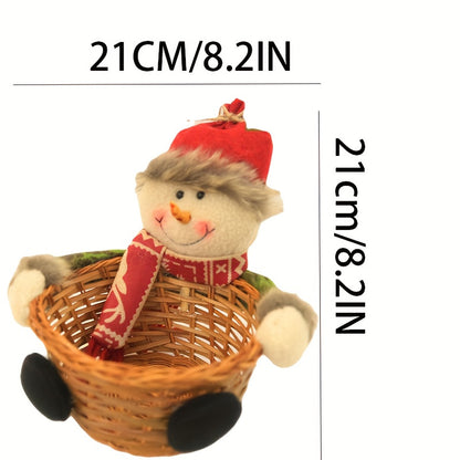 1pc Festive Christmas Candy Basket with Knitted Apple Bag, Fabric Food Serving Dish, Tabletop Dessert Plate for Holiday Treats Display