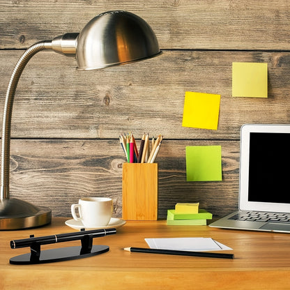 1pc Modern Curved Pen & Brush Holder - Heavy-Duty Acrylic Desk Organizer with Black Glossy Finish, Elegant Curved Design with Golden-Finish Legs - Sturdy Base for Office Supplies, Makeup Brushes, Painting Brushes Display - Sp