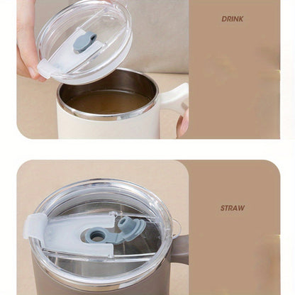 1pc 16.9oz/500ml Stainless Steel Insulated Coffee Mug with Lid & Handle - Double Layer Thermal Cup for Hot & Cold Beverages, Ergonomic Design, Keeps Drinks Hot/Cold for Hours, Durable & Stylish Student/Office Use, Coffee Trav