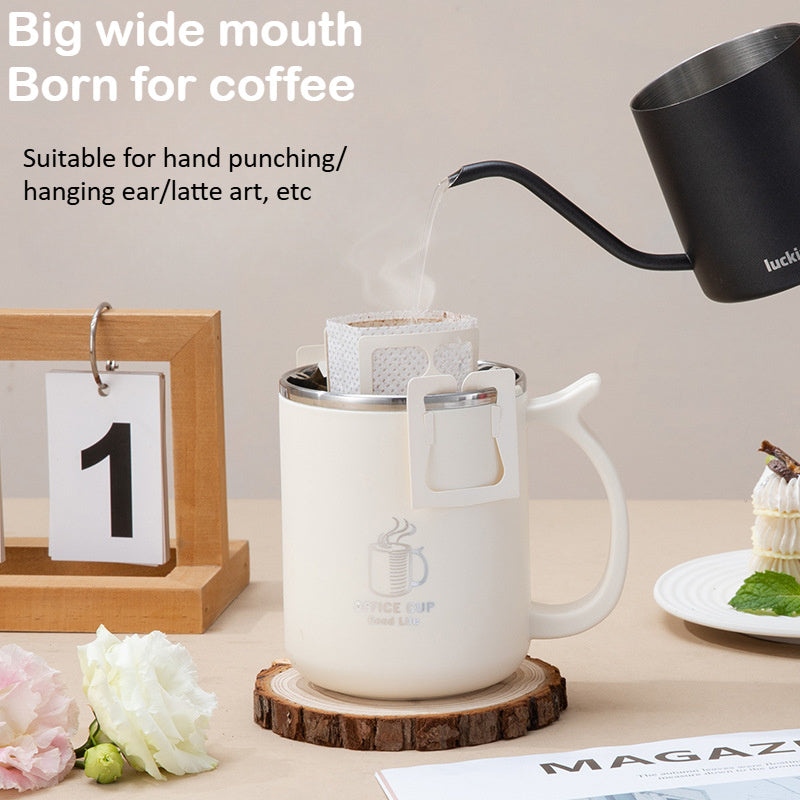 1pc 16.9oz/500ml Stainless Steel Insulated Coffee Mug with Lid & Handle - Double Layer Thermal Cup for Hot & Cold Beverages, Ergonomic Design, Keeps Drinks Hot/Cold for Hours, Durable & Stylish Student/Office Use, Coffee Trav