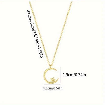 Stylish and Simple Crescent Moon and Star Pendant Necklace, Suitable for Daily Wear and Gift Giving, Women's Clavicle Chain Ornament - 1pc