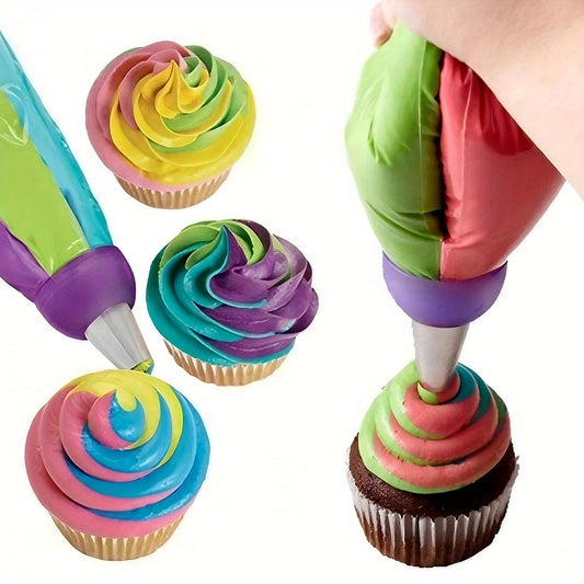 2-Pack Tri Color Icing Piping Nozzles, Multipurpose Plastic Cake Decorating Tips with Converter for Pastry Bags, Food Contact Safe Outdoor Kitchen Baking Tools