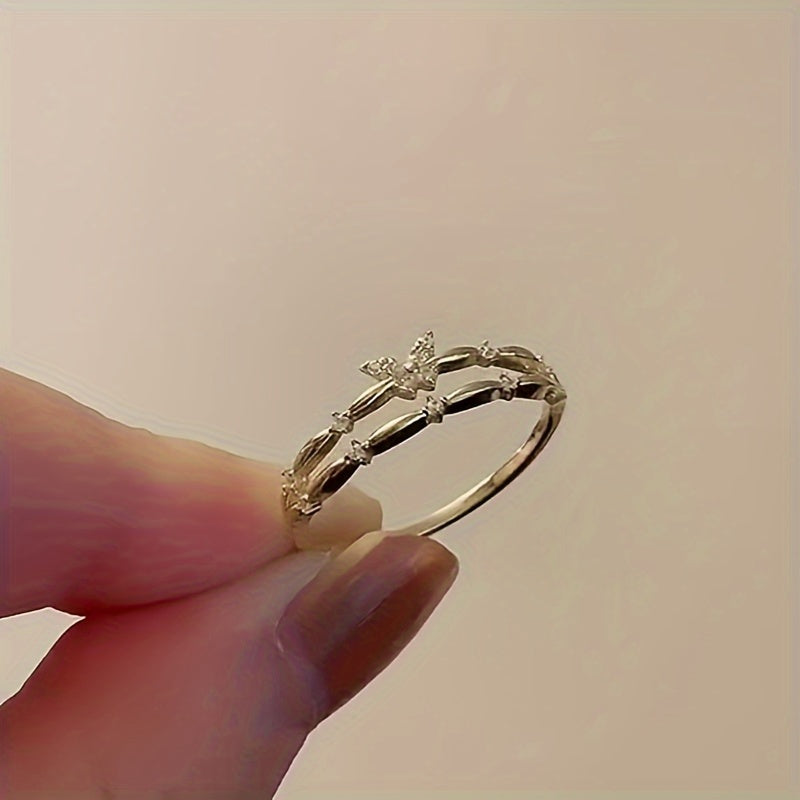 Elegant Double Layer Geometric Open Cuff Ring