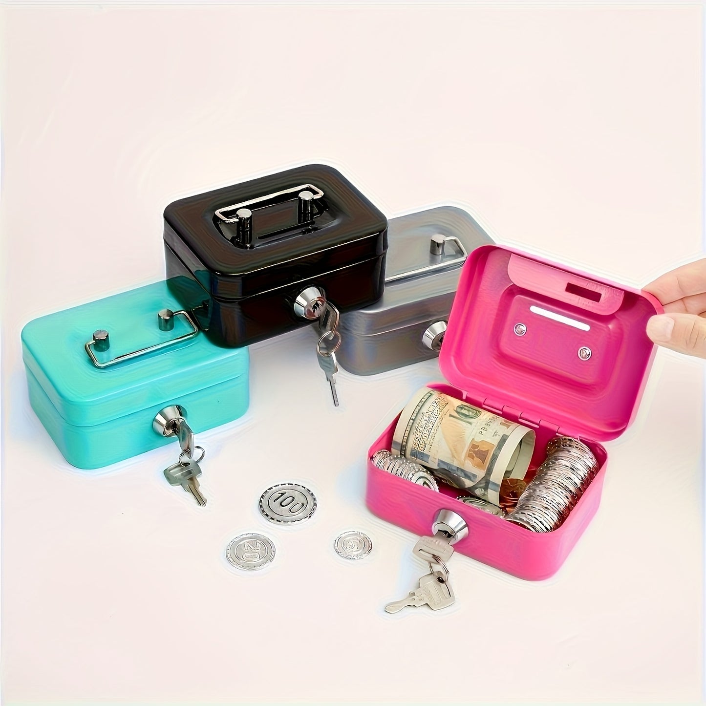 [Two Colors Optional]1pc Metal Key Lock Storage Box, Money Box, Adult Safe, Coin Safe, Adult Safe, Safe, Cash Register 4.5 * 3.8 * 2.3 Inches / 11.5 * 9.9 * 5.8 Cm