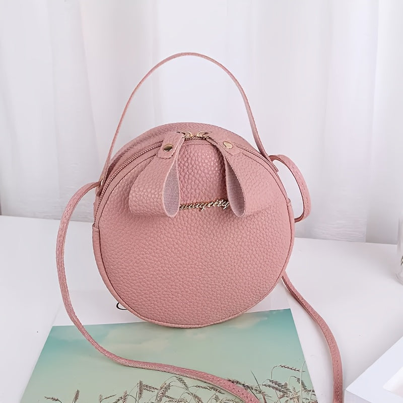 Women's Small Round Handbag - Detachable Crossbody/Handbag with Golden-Tone