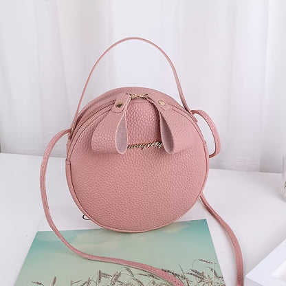 Women's Small Round Handbag - Detachable Crossbody/Handbag with Golden-Tone