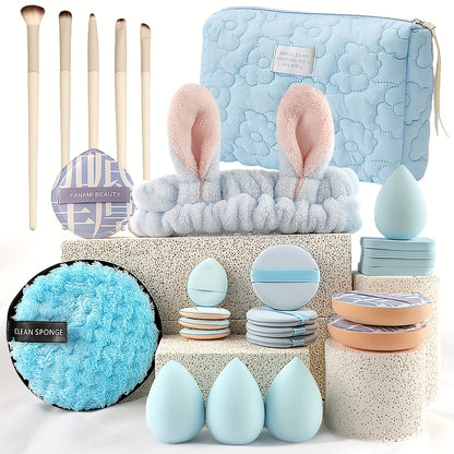 46pcs/45pcs/40pcs/20pcs/35pcs27pcs Makeup Brush Set Facial and Eye Shadow Brushes Super Soft Concealer, Blush, Contouring, Mixing, Eyeshadow, Makeup Sponge Set Powder Puff Suitable for All Skin Types, Face Washing Hair Tie Co