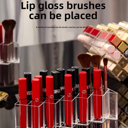 16-Compartment Transparent Lipstick Organizer - Durable Plastic Makeup Storage Box for Vanity or Bathroom Counter, Lightweight & Portable, No Power Needed, Vanity Accessories