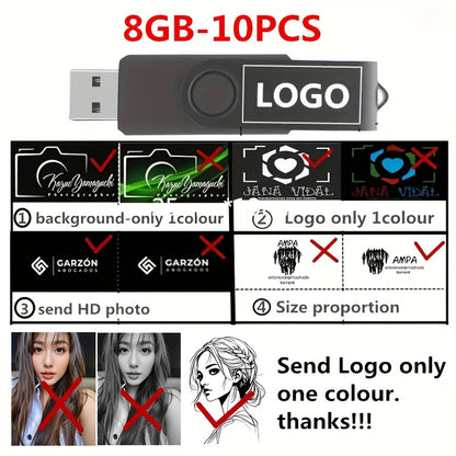 10 Pack Customizable USB Flash Drives Personalize with Your Logo Real Capacity USB 2.0 Available in 128MB/256MB/512MB/4GB/8GB/16GB/32GB for Wedding Favors & Corporate Gifts