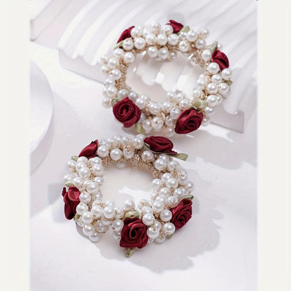 2pcs Elegant White Floral & Pearl Hair Accessories - Pink Rose Adorned, Perfect for Daily Wear, Weddings & Flower Girls, Spring/Summer Collection, Wedding Hair Accessories