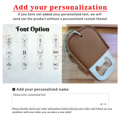 Personalized Bottle Opener Keychain - Custom Logo/Text, Heavy-Duty Synthetic Faux Leather Keyring with Opening Mechanism, Elegant Bottle Opener for Men, Dad, Groomsmen - Birthday, Wedding, Anniversary Gifts - No Electricity N