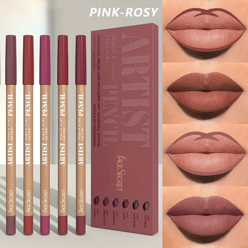 6pcs Velvet Matte Lip Liner Pencils Set | Long-Lasting & Non-Drying | Perfect for Lining & Filling Lips | Versatile Shades for All Skin Types | Includes Berry, Brown, Pink, Purple, Red Tones