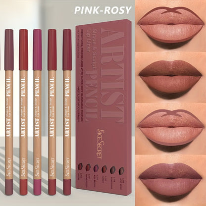 6pcs Velvet Matte Lip Liner Pencils Set | Long-Lasting & Non-Drying | Perfect for Lining & Filling Lips | Versatile Shades for All Skin Types | Includes Berry, Brown, Pink, Purple, Red Tones