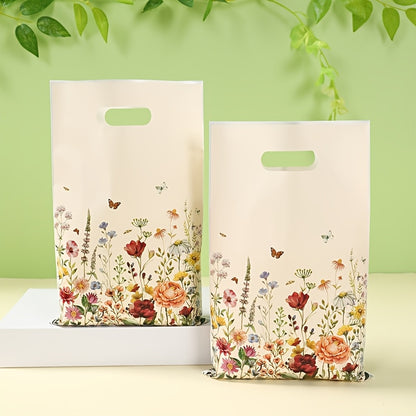 10/25/50pcs, Floral Theme Gift Bag, Wildflower Butterfly Handheld Bags, Spring Theme Party Packaging Bags, Youngsters Shower Party Supplies, Birthday Party Decoration, Wedding Anniversary Party Decor, Party Favor