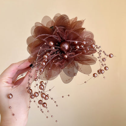 Feather beaded tassel flower hair clip, fluffy peony flower grappling clip for increased hair volume, shark clip for elegant hair flower accessory