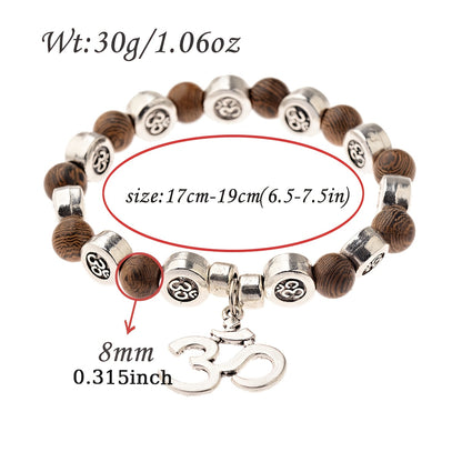 1pc Boho Tribal Style Chakra OM Pendant Wooden Bead Bracelet, Natural Stone Yoga Jewelry for Men and Women, Daily & Gift Occasion, Valentine's Day Suitable, All-Season Accessory