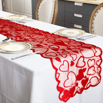 1/5pcs Valentine's Day heart-shaped red lace table flag placemat set for home decoration, anniversary parties, romantic home decoration tablecloths for weddings and Valentine's Day decorations