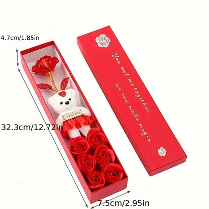 Creative Gift Box with Plush Bear And Artificial Roses - Ideal for Weddings, Birthdays, And Special Occasions, Romantic Gift Box|Playful Design|Durable Plastic Box, Flower Gift Box, Halloween, Christmas
