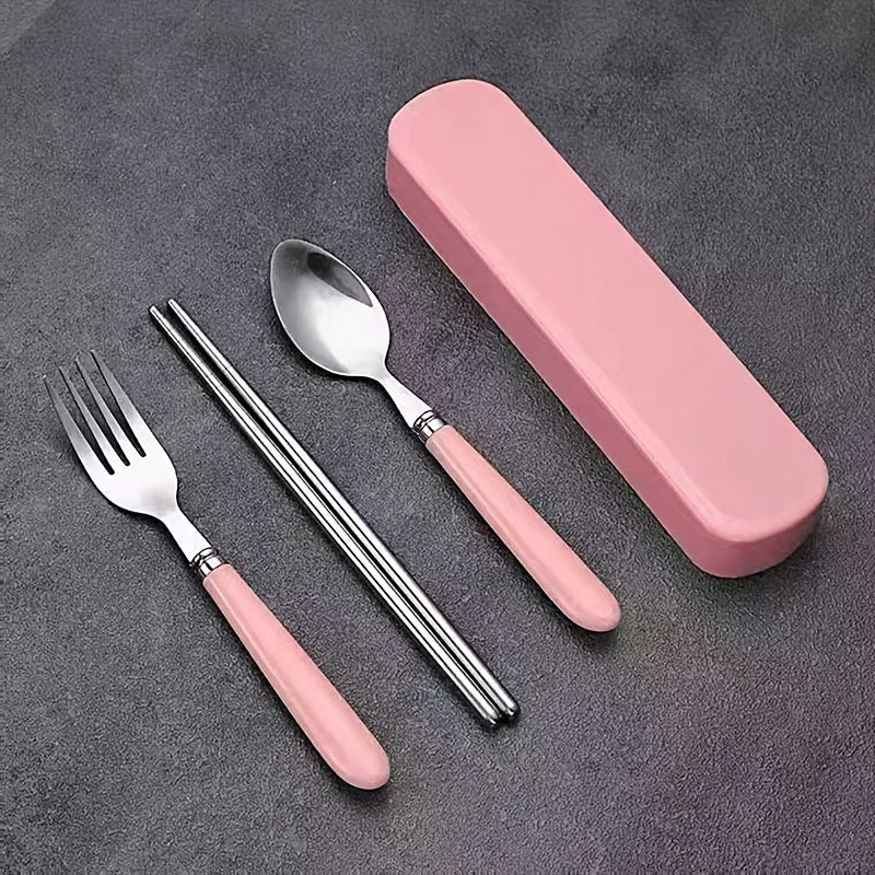 Stainless Steel Cutlery Set with Portable Storage Box - Durable Polished Finish, Includes Spoon, Fork, and Chopsticks, Ideal for Camping and Everyday Use, Camping Essentials|Sleek Cutlery Set|Durable Cutlery, Camping Utensils