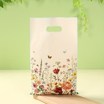 10/25/50pcs, Floral Theme Gift Bag, Wildflower Butterfly Handheld Bags, Spring Theme Party Packaging Bags, Youngsters Shower Party Supplies, Birthday Party Decoration, Wedding Anniversary Party Decor, Party Favor