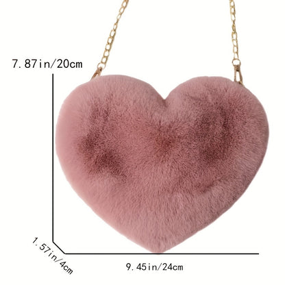 Chic Heart-Shaped Plush Crossbody Bag - Fashionable Zippered Shoulder Purse