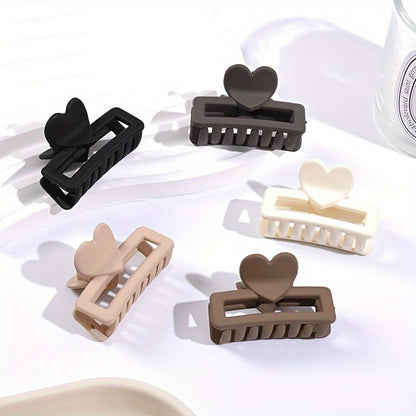 5pcs Elegant Heart-Shaped Rectangular Hair Clips - Matte Finish, Small Size, Plastic Material, Retro Style, Perfect for Valentine'S Day or Daily Use, Valentine'S Day Accessories | Elegant Hair Design | Plastic Claw Clips