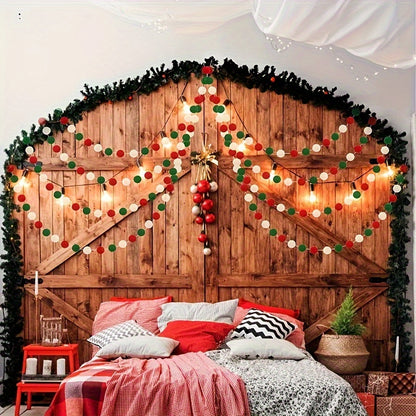 2m/6ft Christmas Garland - Red, Green, White Hanging String with Ball Ornaments - Easy Hang No Electricity Needed - Durable Polyester Chains for Xmas Tree, Mantel, Wreaths, Party Decorations - Indoor/Outdoor Holiday Decoratio