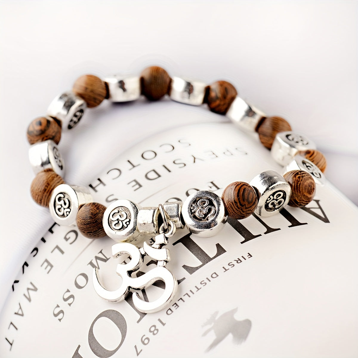 1pc Boho Tribal Style Chakra OM Pendant Wooden Bead Bracelet, Natural Stone Yoga Jewelry for Men and Women, Daily & Gift Occasion, Valentine's Day Suitable, All-Season Accessory