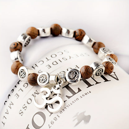 1pc Boho Tribal Style Chakra OM Pendant Wooden Bead Bracelet, Natural Stone Yoga Jewelry for Men and Women, Daily & Gift Occasion, Valentine's Day Suitable, All-Season Accessory
