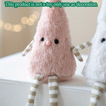 Cute Plush Christmas Tree Figurine Pendant with Stars & Striped Socks - Pink, White Green Fabric Holiday Decor for Home Living Room Windows No Electricity Needed Perfect for Xmas New Year Winter Tailgate Parties Halloween Fal