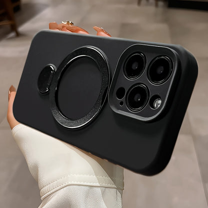 Luxury Multicolor Liquid Matte Stand Phone Case for iPhone 16 15 14 13 Pro Max Magnetic Wireless Charging 360°Rotating Desktop Bracket 16ProMax Cases Shockproof Back Cover