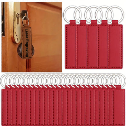30pcs Faux Leather Key Fob Kit, 4.09*0.98in Rectangular Faux Leather Keychain Blanks with Keychain Rings, Laser Engraving Keychain -DIY School/Corporate Logos Gifts Stamping DIY Handicrafts for Faux Leather Working, Faux Leat