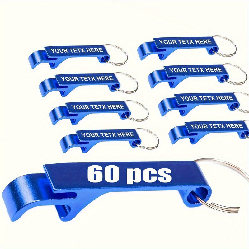 60 Pack Custom Engraved Aluminum Bottle Opener Keychains - Durable, Lightweight Metal Drink Openers with Personalized Text for Weddings, Business Events, Party Favors, Promotional Gifts