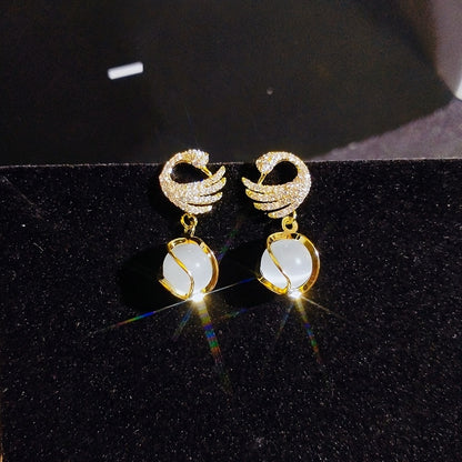 Fashionable Creative Swan Pendant Earrings Classic