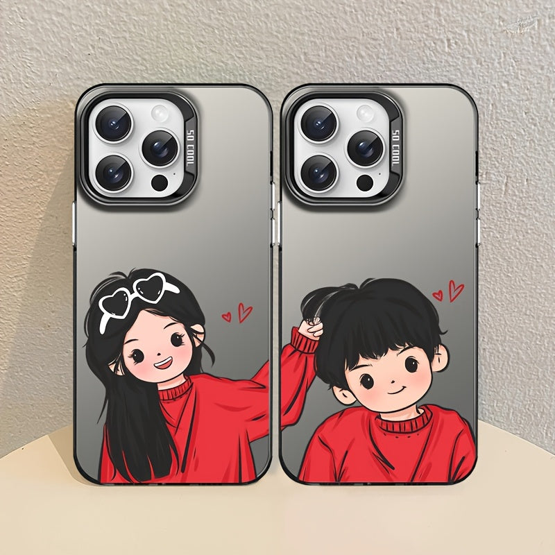 Set of 2: Cartoon Couple Phone Cases in Red, Compatible with All Iphone Models (Perfect Gift for Girlfriend, Boyfriend, Birthday, Or Valentine'S Day)