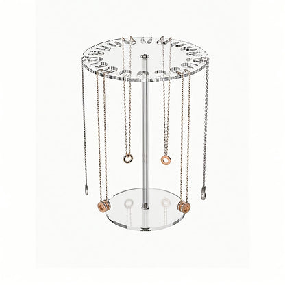 Elegant Acrylic Jewelry Display Stand for Necklaces, Bracelets & Pendants - Multi-Tier Rotating Organizer with Hooks, Oval Desktop Storage Rack for Home or Boutique, Jewelry Towers