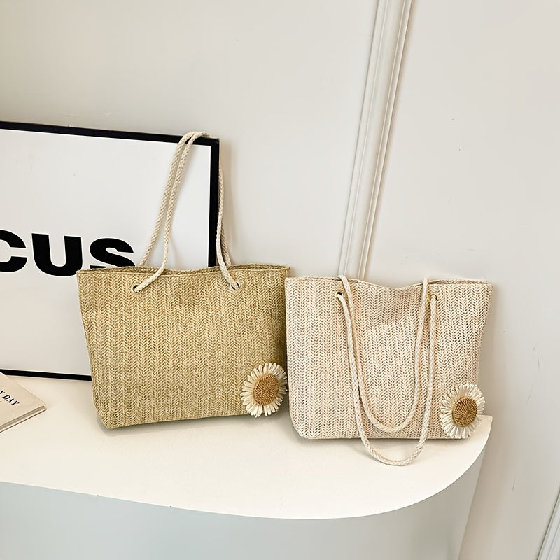 Large Capacity Wicker-Style Handbag with Magnetic Closure & Double Handle