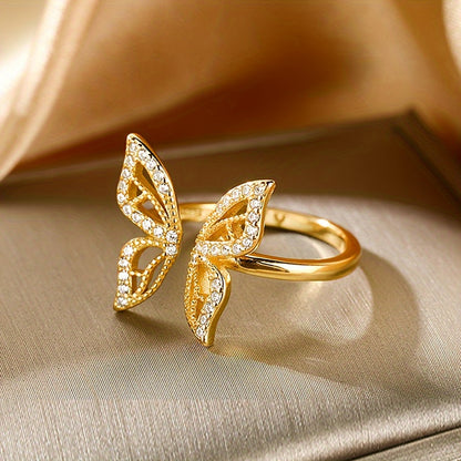 Luxurious Rhinestone Butterfly Ring