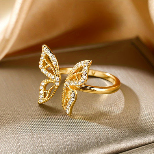 Luxurious Rhinestone Butterfly Ring