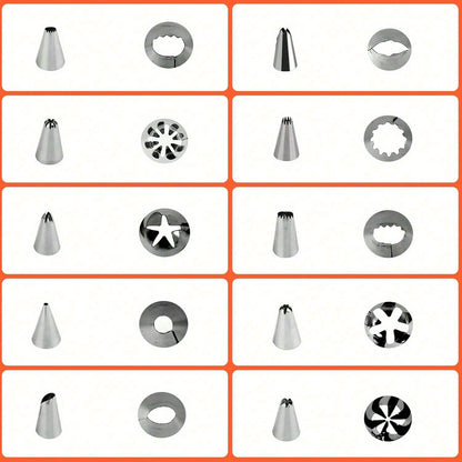 40pcs Cake Decorating Kit with 10 Piping Tips, 3 Reusable Icing Bags, 20 Disposable Bags, Cleaning Brush, Coupler, and Ties – Baking Tools for Cupcakes, Cookies, and Pastries – Essential Kitchen Accessories