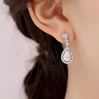 Sweet Fashionable Lightweight French Style Full Rhinestone High-End Minimalist Teardrop