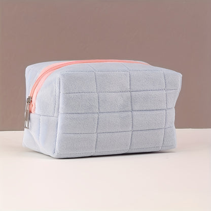 Soft Plaid Polyester Makeup Bag - Large Capacity, Odorless Travel Cosmetic Pouch with Zipper for Brushes & Storage,