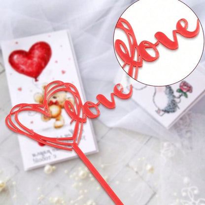 10pcs Red Love Heart Cake Topper Picks – Plastic Cupcake Flags with "LOVE" Design for Birthdays, Weddings, Anniversaries, Graduations, Mother'S Day – Festive Dessert Decorations for Party Celebrations, Cupcake Accessories