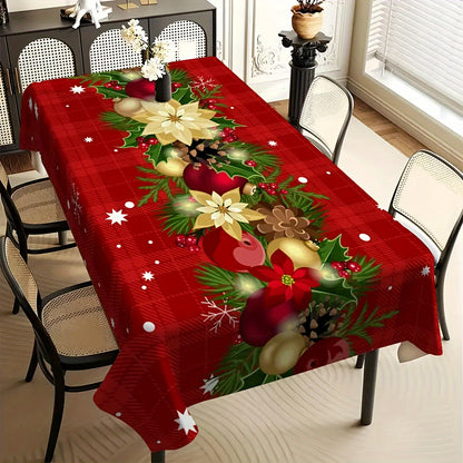 1PC Red and White Plaid Christmas Decorative Print Foldable Easy Storage Tablecloth, Suitable for Kitchen, Dining Room, Holiday, Party