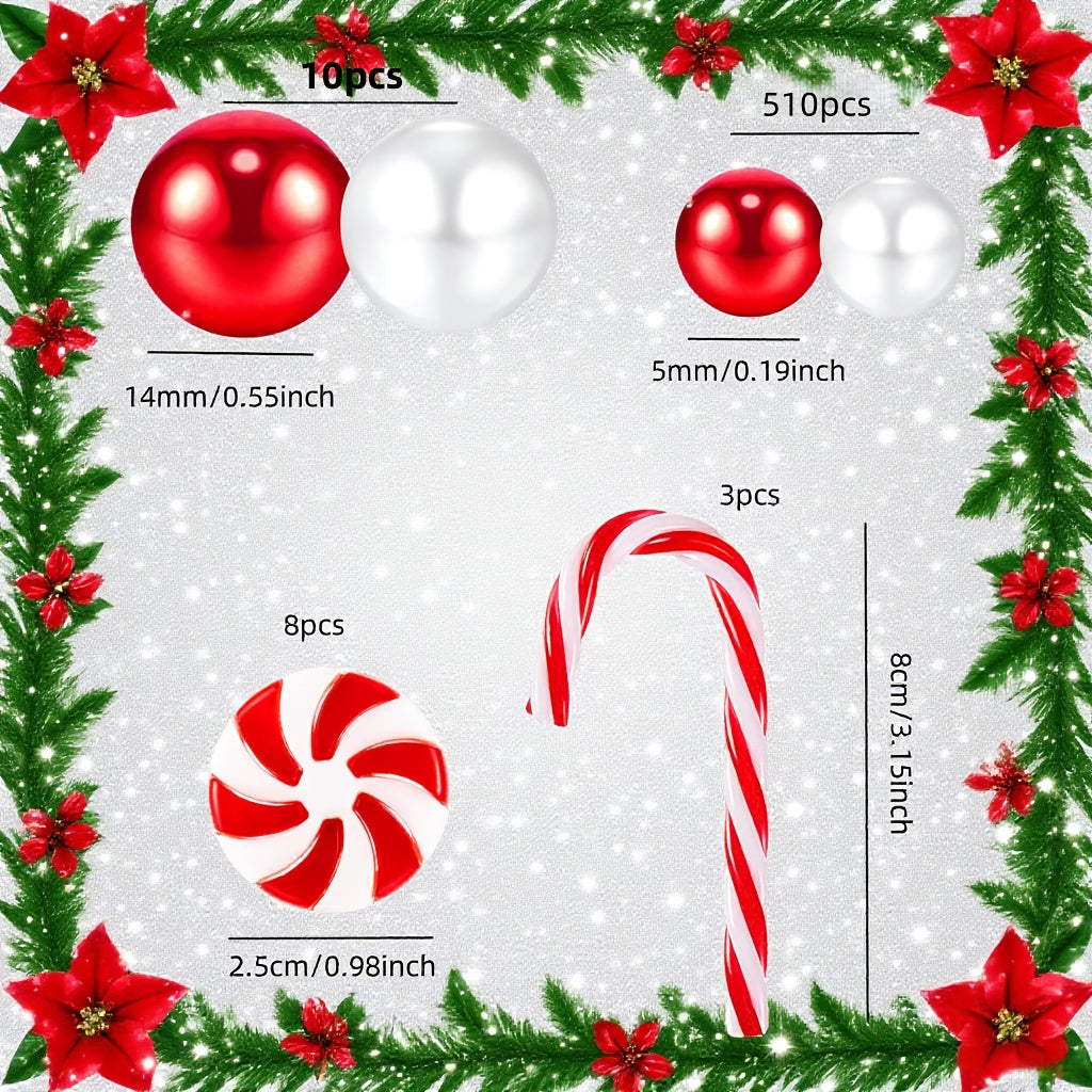 531pcs, Floating Beads for Centerpieces Vases, Vase Fillers, Christmas Vase Filler, White and Red Fake Candy Cane Decor, Christmas Table Decor, Christmas Vase Fillers for Home Table Decorations, Christmas Home Decor