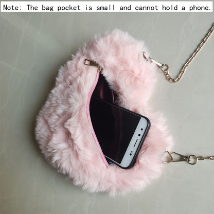 Chic Heart-Shaped Plush Crossbody Bag - Fashionable Zippered Shoulder Purse